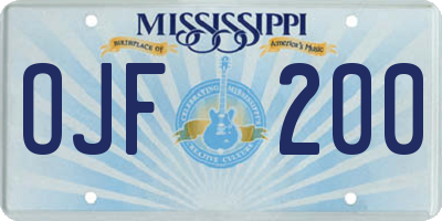 MS license plate OJF200