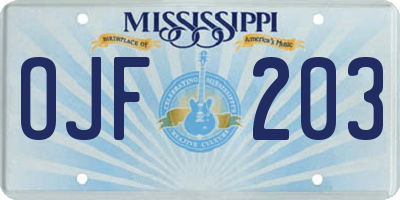 MS license plate OJF203