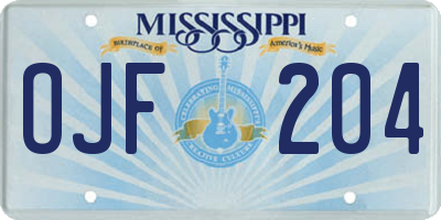MS license plate OJF204