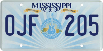 MS license plate OJF205