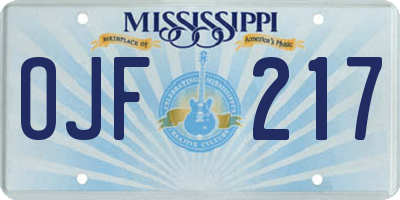 MS license plate OJF217