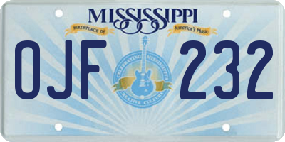 MS license plate OJF232
