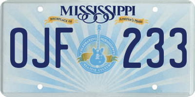 MS license plate OJF233
