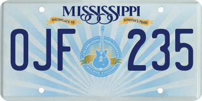 MS license plate OJF235