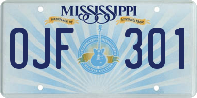 MS license plate OJF301
