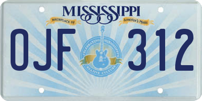 MS license plate OJF312