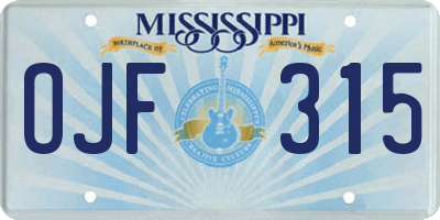 MS license plate OJF315