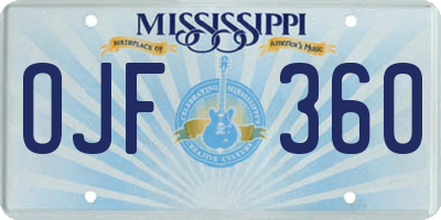 MS license plate OJF360