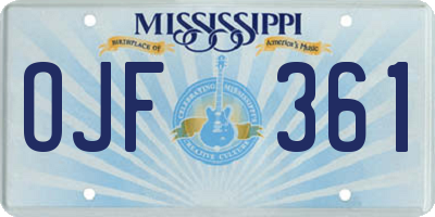 MS license plate OJF361