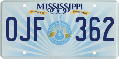 MS license plate OJF362