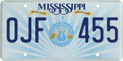 MS license plate OJF455