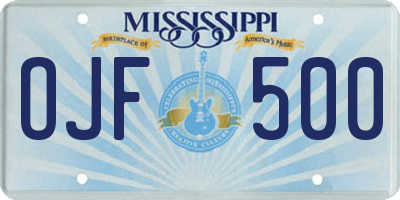 MS license plate OJF500