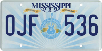 MS license plate OJF536