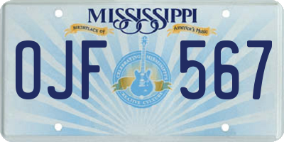 MS license plate OJF567