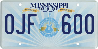 MS license plate OJF600