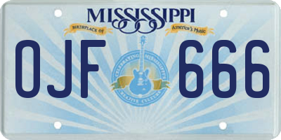 MS license plate OJF666