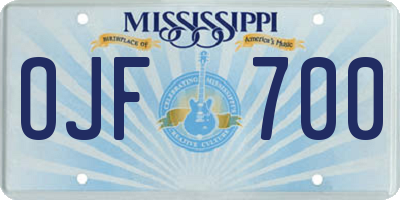 MS license plate OJF700