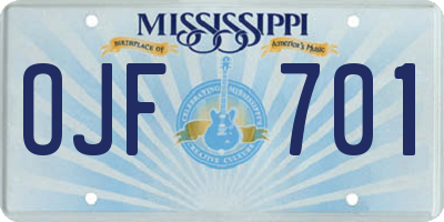 MS license plate OJF701