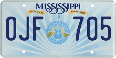 MS license plate OJF705