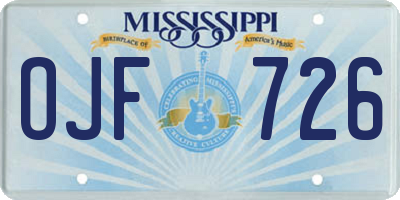 MS license plate OJF726