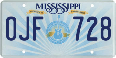 MS license plate OJF728