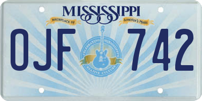 MS license plate OJF742