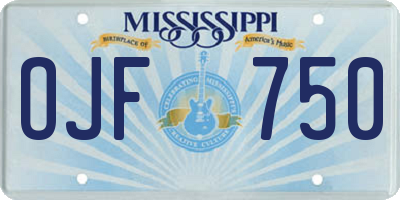 MS license plate OJF750