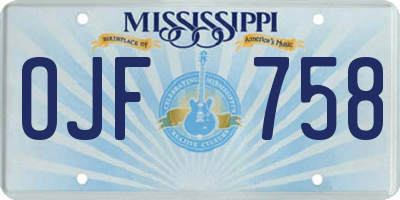 MS license plate OJF758