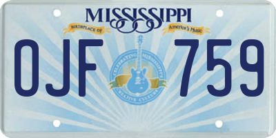 MS license plate OJF759