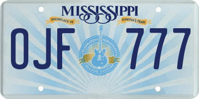 MS license plate OJF777