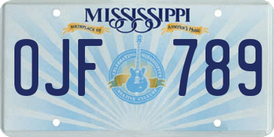 MS license plate OJF789
