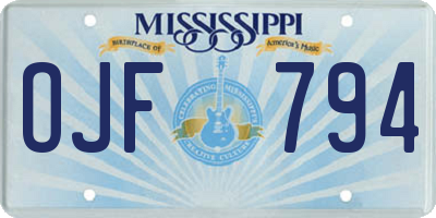 MS license plate OJF794
