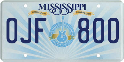 MS license plate OJF800
