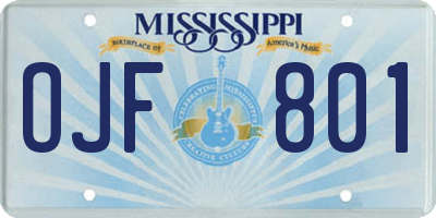 MS license plate OJF801