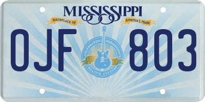 MS license plate OJF803
