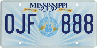 MS license plate OJF888
