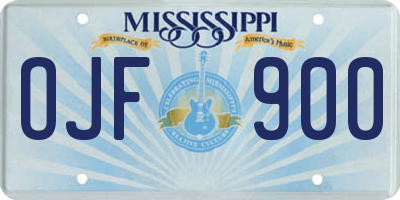 MS license plate OJF900