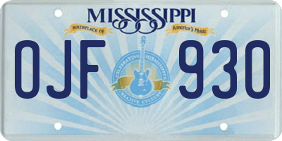 MS license plate OJF930