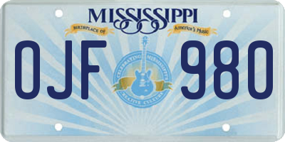 MS license plate OJF980