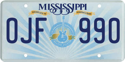 MS license plate OJF990