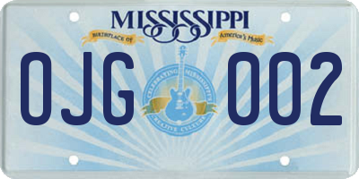 MS license plate OJG002