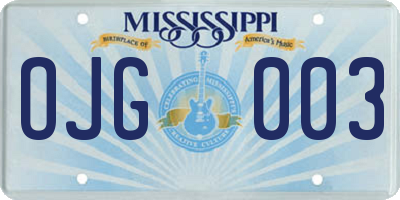 MS license plate OJG003