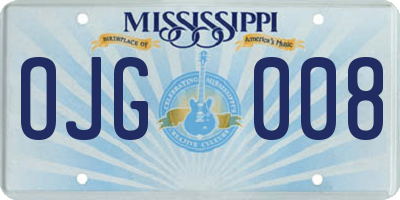 MS license plate OJG008