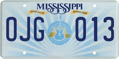 MS license plate OJG013