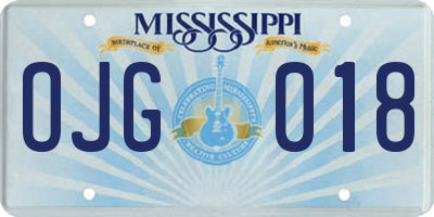 MS license plate OJG018