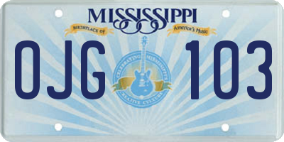 MS license plate OJG103