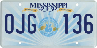 MS license plate OJG136