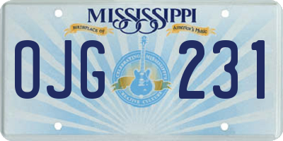 MS license plate OJG231