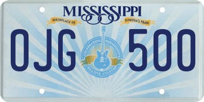 MS license plate OJG500