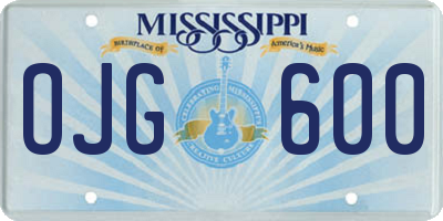 MS license plate OJG600